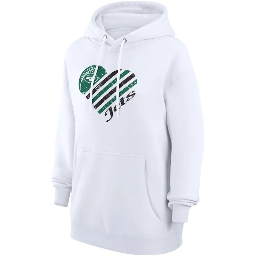 Jackets^New York Jets Women's G-III 4Her By Carl Banks White Heart Fleece Tri-Blend Pullover Hoodie