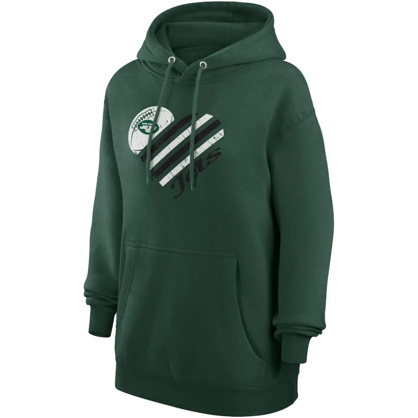 Jackets^New York Jets Women's G-III 4Her By Carl Banks Green Heart Fleece Tri-Blend Pullover Hoodie