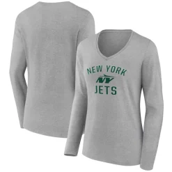 T-Shirts|Women^New York Jets Women's Gray Victory Arch Long Sleeve V-Neck T-Shirt