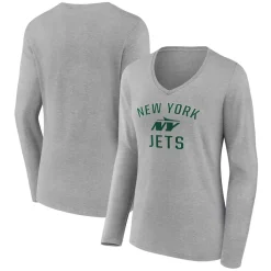 T-Shirts|Women^New York Jets Women's Gray Victory Arch Long Sleeve V-Neck T-Shirt