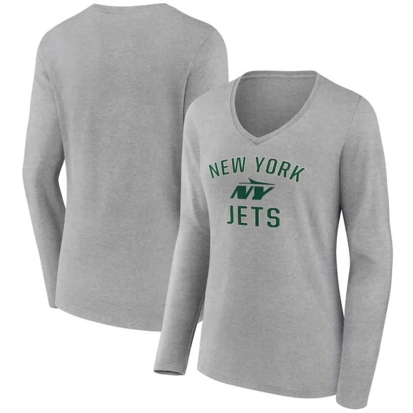 T-Shirts|Women^New York Jets Women's Gray Victory Arch Long Sleeve V-Neck T-Shirt