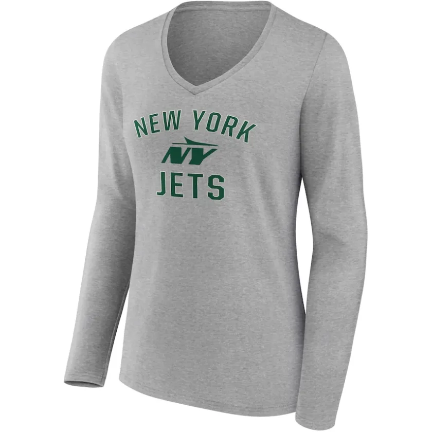 T-Shirts|Women^New York Jets Women's Gray Victory Arch Long Sleeve V-Neck T-Shirt