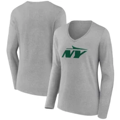 Long Sleeved^New York Jets Women's Gray Secondary Logo Long Sleeve V-Neck T-Shirt