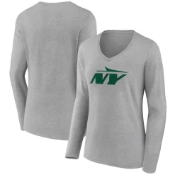 Long Sleeved^New York Jets Women's Gray Secondary Logo Long Sleeve V-Neck T-Shirt