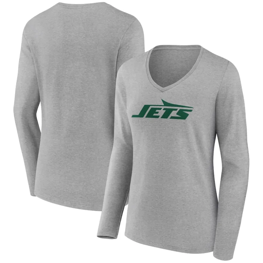 Long Sleeved^New York Jets Women's Gray Primary Logo Long Sleeve V-Neck T-Shirt