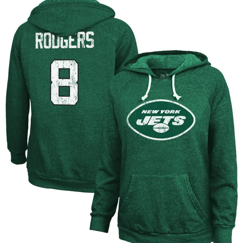 Sweatshirts & Fleece|Women^New York Jets Women's Majestic Threads Aaron Rodgers Green Name & Number Tri-Blend Pullover Hoodie