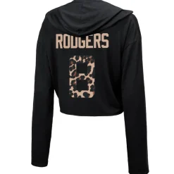 Sweatshirts & Fleece|Women^New York Jets Women's Majestic Threads Aaron Rodgers Black Leopard Player Name & Number Long Sleeve Cropped Hoodie
