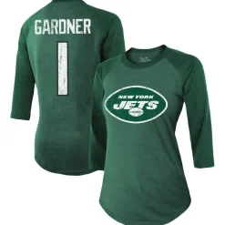 T-Shirts|Women^New York Jets Women's Majestic Threads Ahmad Sauce Gardner Green Player Name & Number Tri-Blend 3/4-Sleeve Fitted T-Shirt