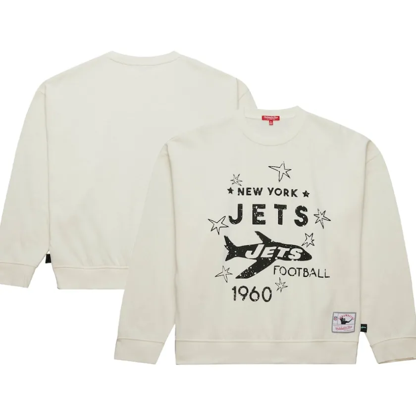 Sweatshirts & Fleece|Women^New York Jets Women's Mitchell & Ness Cream Throwback Logo 3.0 Pullover Sweatshirt