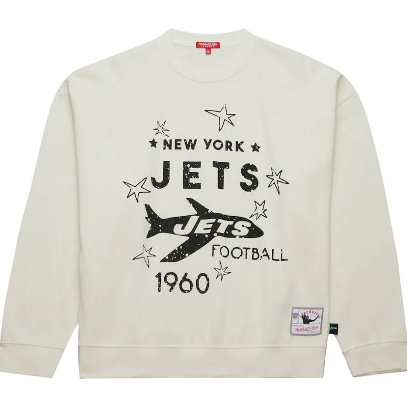 Sweatshirts & Fleece|Women^New York Jets Women's Mitchell & Ness Cream Throwback Logo 3.0 Pullover Sweatshirt