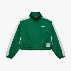 Jackets^New York Jets Women's Mitchell & Ness Green Nylon Cropped Full-Zip Jacket
