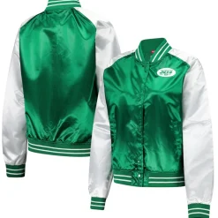 Jackets^New York Jets Women's Mitchell & Ness Green Team 2.0 Satin Raglan Full-Snap Jacket
