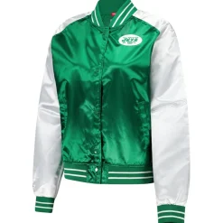 Jackets^New York Jets Women's Mitchell & Ness Green Team 2.0 Satin Raglan Full-Snap Jacket