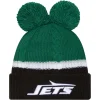 Hats|Women^New York Jets Women's New Era Green Double Bubble Cuffed Knit Hat With Poms