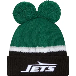 Hats|Women^New York Jets Women's New Era Green Double Bubble Cuffed Knit Hat With Poms
