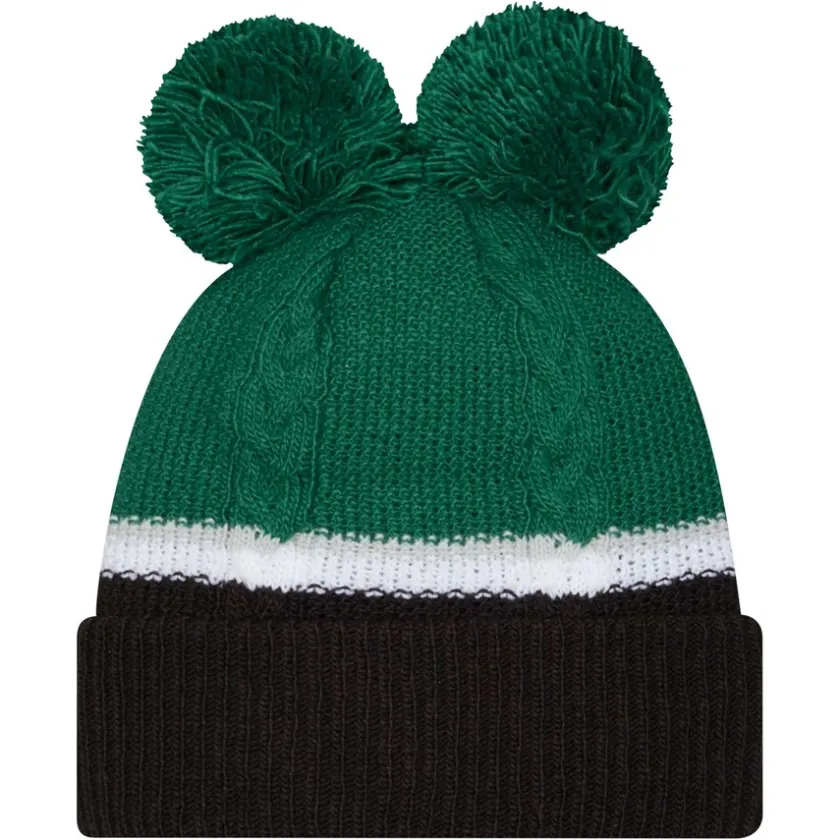 Hats|Women^New York Jets Women's New Era Green Double Bubble Cuffed Knit Hat With Poms