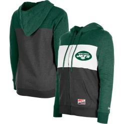 Sweatshirts & Fleece|Women^New York Jets Women's New Era Green Color-Block Full-Zip Hoodie