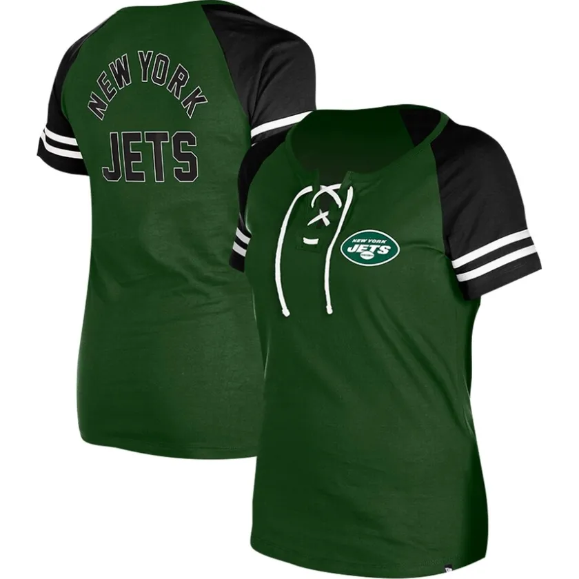 T-Shirts|Women^New York Jets Women's New Era Green Lace-Up Raglan T-Shirt