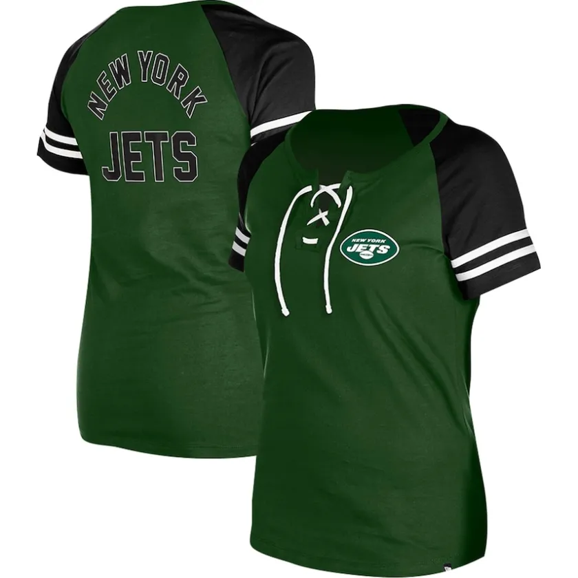 T-Shirts|Women^New York Jets Women's New Era Green Lace-Up Raglan T-Shirt