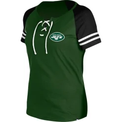 T-Shirts|Women^New York Jets Women's New Era Green Lace-Up Raglan T-Shirt