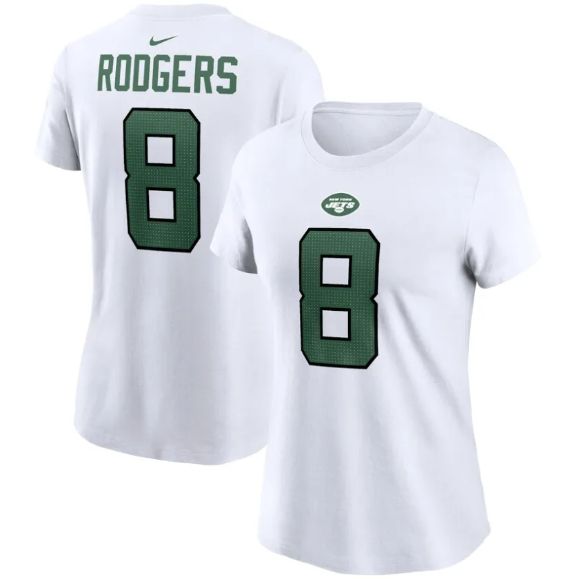 T-Shirts|Women^New York Jets Women's Nike Aaron Rodgers White Player Name & Number T-Shirt