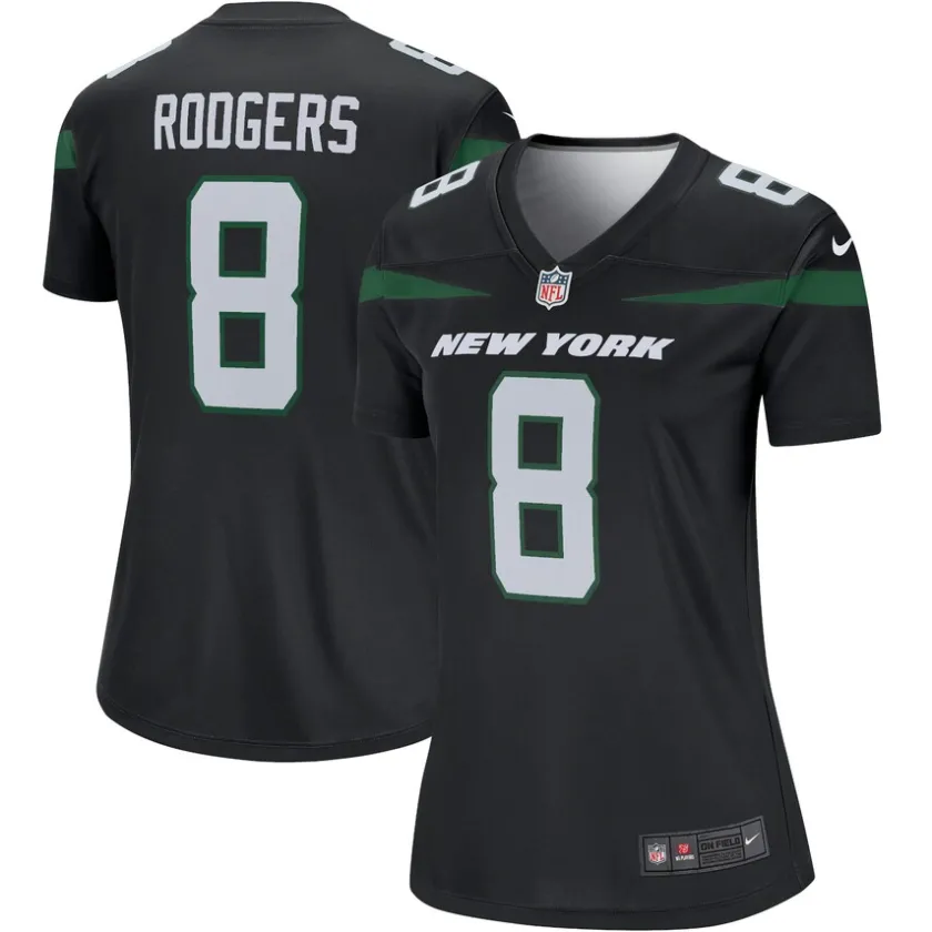 Jerseys|Women^New York Jets Women's Nike Aaron Rodgers Stealth Black Alternate Legend Player Performance Top
