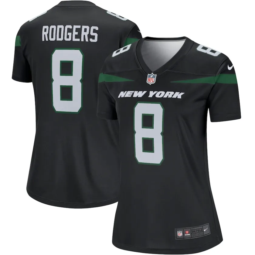 Jerseys|Women^New York Jets Women's Nike Aaron Rodgers Stealth Black Alternate Legend Player Performance Top