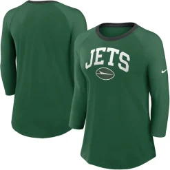 T-Shirts|Women^New York Jets Women's Nike Green Raglan 3/4 Sleeve T-Shirt