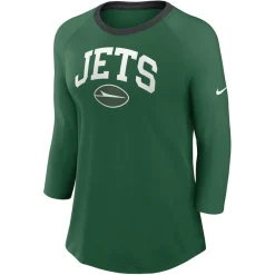 T-Shirts|Women^New York Jets Women's Nike Green Raglan 3/4 Sleeve T-Shirt
