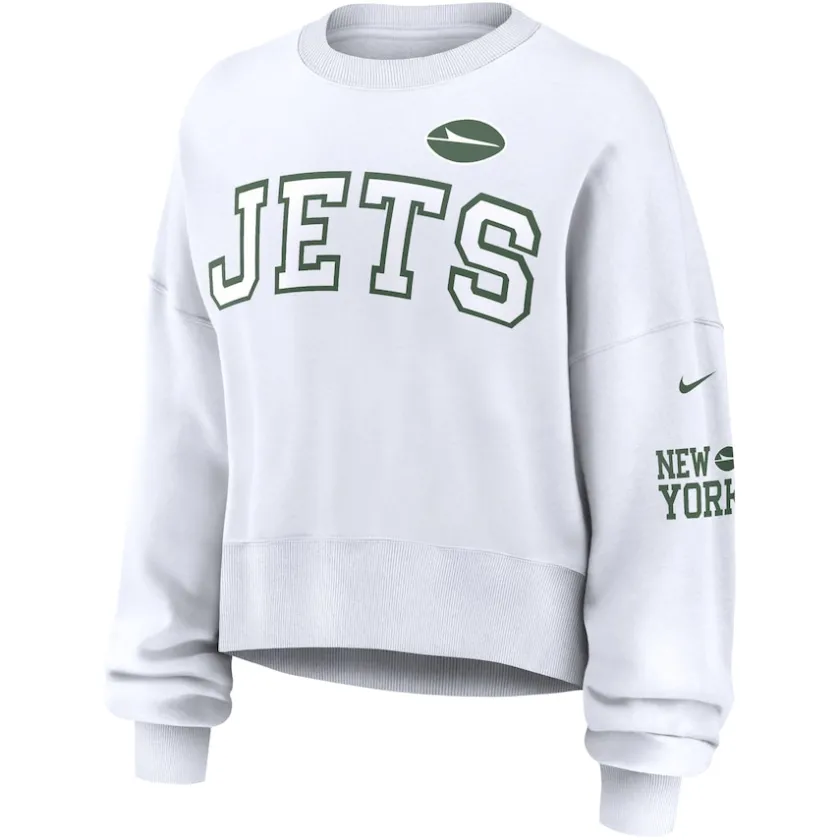 Sweatshirts & Fleece|Women^New York Jets Women's Nike White Oversized Long Sleeve Cropped Sweatshirt