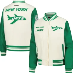 Jackets^New York Jets Women's Pro Standard Cream Retro Classic Vintage Full-Zip Varsity Jacket