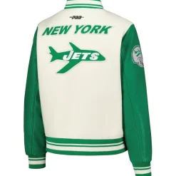 Jackets^New York Jets Women's Pro Standard Cream Retro Classic Vintage Full-Zip Varsity Jacket