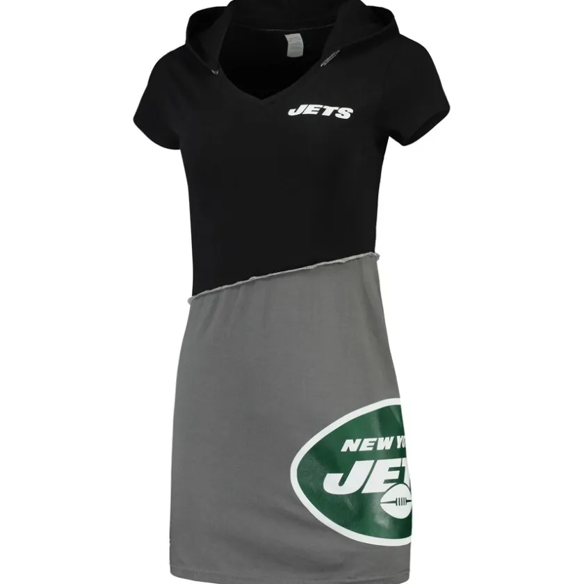 Dresses & Skirts^New York Jets Women's Refried Apparel Black/Gray Sustainable Hooded Mini Dress