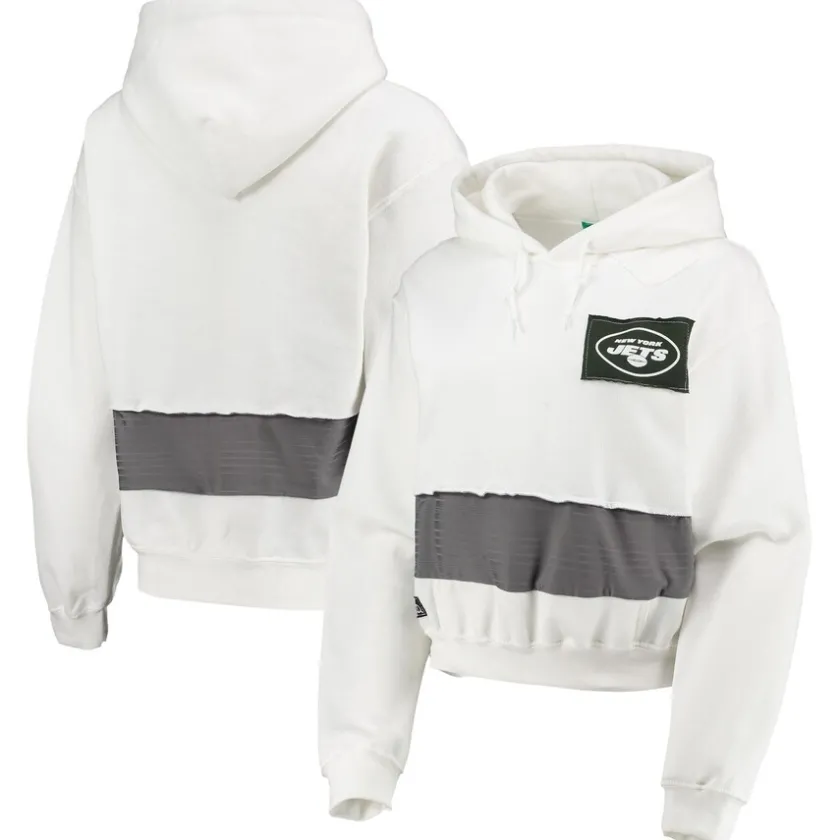 Sweatshirts & Fleece|Women^New York Jets Women's Refried Apparel White Sustainable Crop Dolman Pullover Hoodie