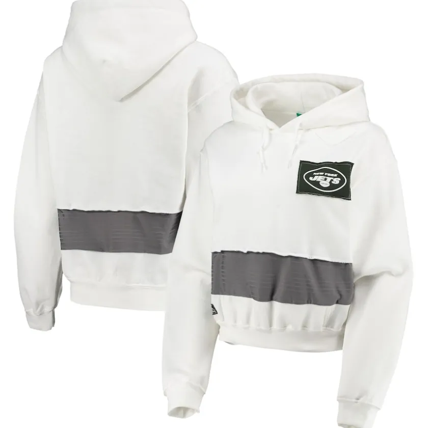 Sweatshirts & Fleece|Women^New York Jets Women's Refried Apparel White Sustainable Crop Dolman Pullover Hoodie