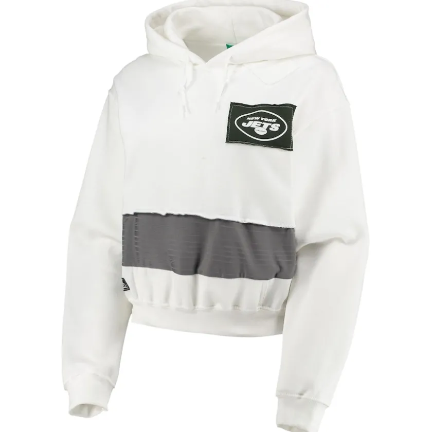 Sweatshirts & Fleece|Women^New York Jets Women's Refried Apparel White Sustainable Crop Dolman Pullover Hoodie