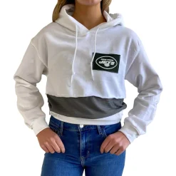 Sweatshirts & Fleece|Women^New York Jets Women's Refried Apparel White Sustainable Crop Dolman Pullover Hoodie