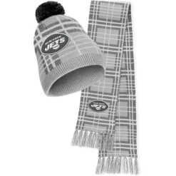 Hats|Women^New York Jets Women's WEAR By Erin Andrews Plaid Knit Hat With Pom & Scarf Set