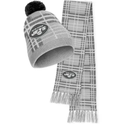Hats|Women^New York Jets Women's WEAR By Erin Andrews Plaid Knit Hat With Pom & Scarf Set
