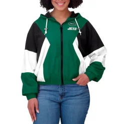 Jackets^New York Jets Women's WEAR By Erin Andrews Green Color Block Full-Zip Windbreaker Jacket