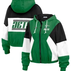 Jackets^New York Jets Women's WEAR By Erin Andrews Kelly Green/Black Color Block Full-Zip Windbreaker Jacket