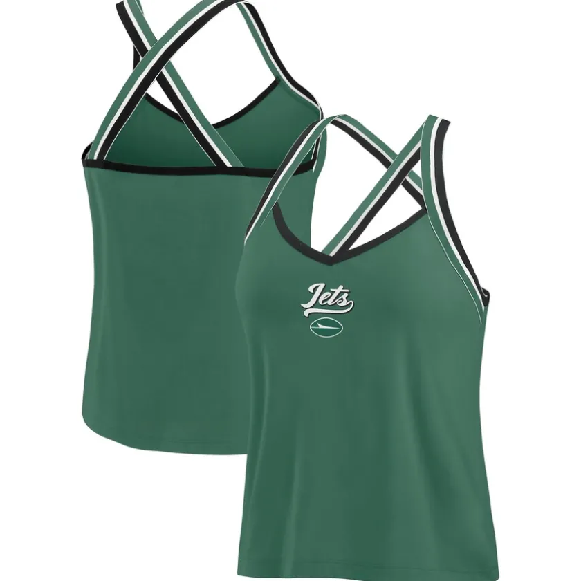 T-Shirts|Women^New York Jets Women's WEAR By Erin Andrews Green Cross Strap Tri-Blend Tank Top