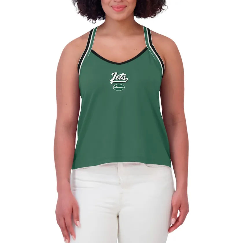 T-Shirts|Women^New York Jets Women's WEAR By Erin Andrews Green Cross Strap Tri-Blend Tank Top