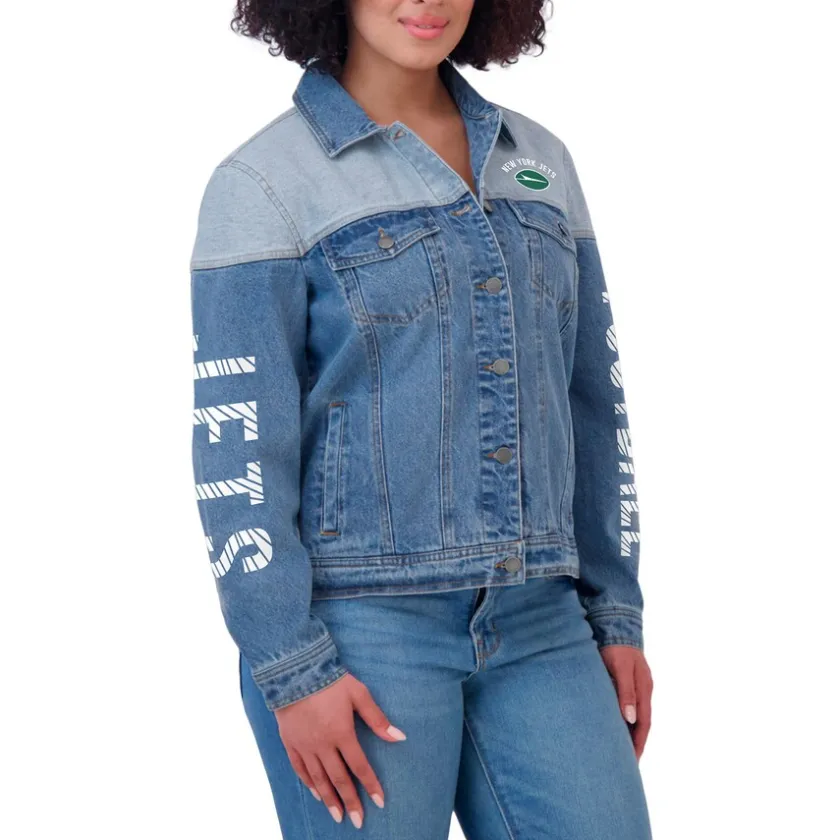 Jackets^New York Jets Women's WEAR By Erin Andrews Full-Button Denim Jacket