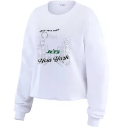 Long Sleeved^New York Jets Women's WEAR By Erin Andrews White Postcard Cropped Long Sleeve Top