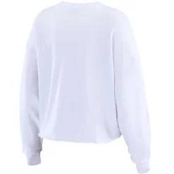 Long Sleeved^New York Jets Women's WEAR By Erin Andrews White Postcard Cropped Long Sleeve Top