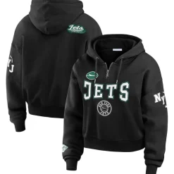 Jackets^New York Jets Women's WEAR By Erin Andrews Black Patch Quarter-Zip Pullover Hoodie
