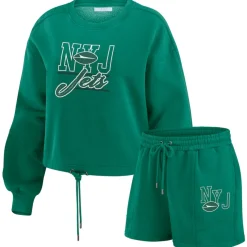 Underwear & Sleepwear^New York Jets Women's WEAR By Erin Andrews Green Washed Fleece Long Sleeve T-Shirt & Shorts Lounge Set