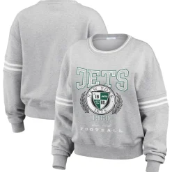 Sweatshirts & Fleece|Women^New York Jets Women's WEAR By Erin Andrews Heather Gray Crest Cropped Pullover Sweatshirt