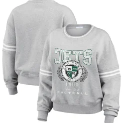 Sweatshirts & Fleece|Women^New York Jets Women's WEAR By Erin Andrews Heather Gray Crest Cropped Pullover Sweatshirt